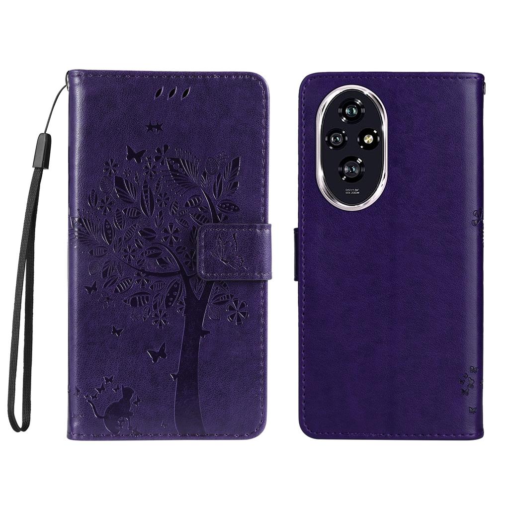 For Honor 200 5G Phone Case with Stand Cat Tree Pattern Leather Wallet Mobile Cover