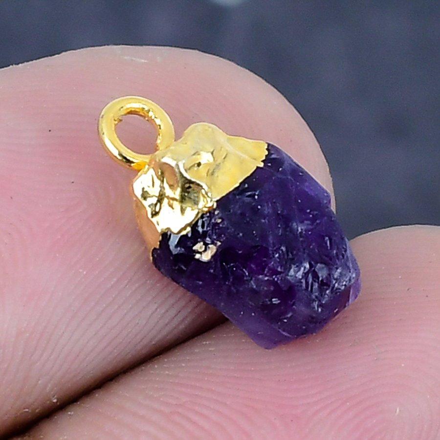 Natural Amethyst Rough Gemstone 925 Sterling Silver Jewelry Pendant 0.59" f2C44
