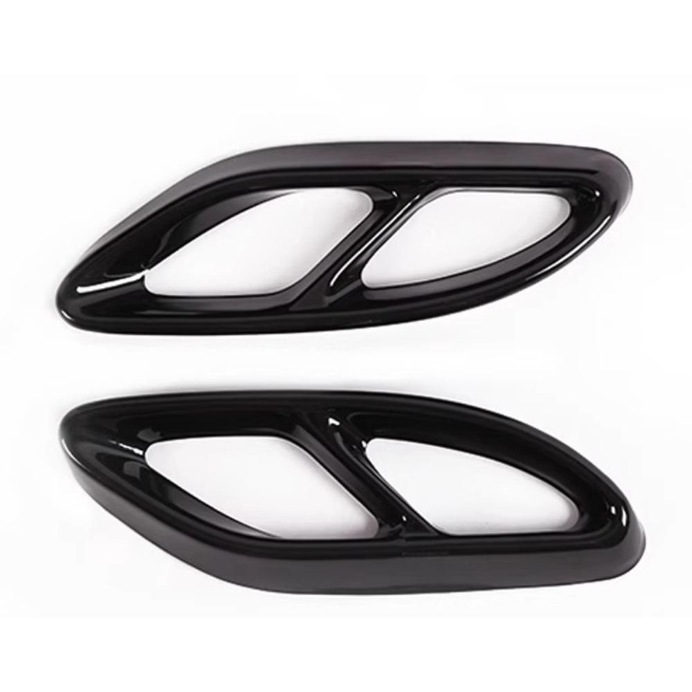 

For Mercedes Benz A B C E GLA GLC GLE GLS CLS Class Stainless Steel Car Rear Exhaust Muffler Pipe Cover Trim Tail Throat Frame Glossy Black