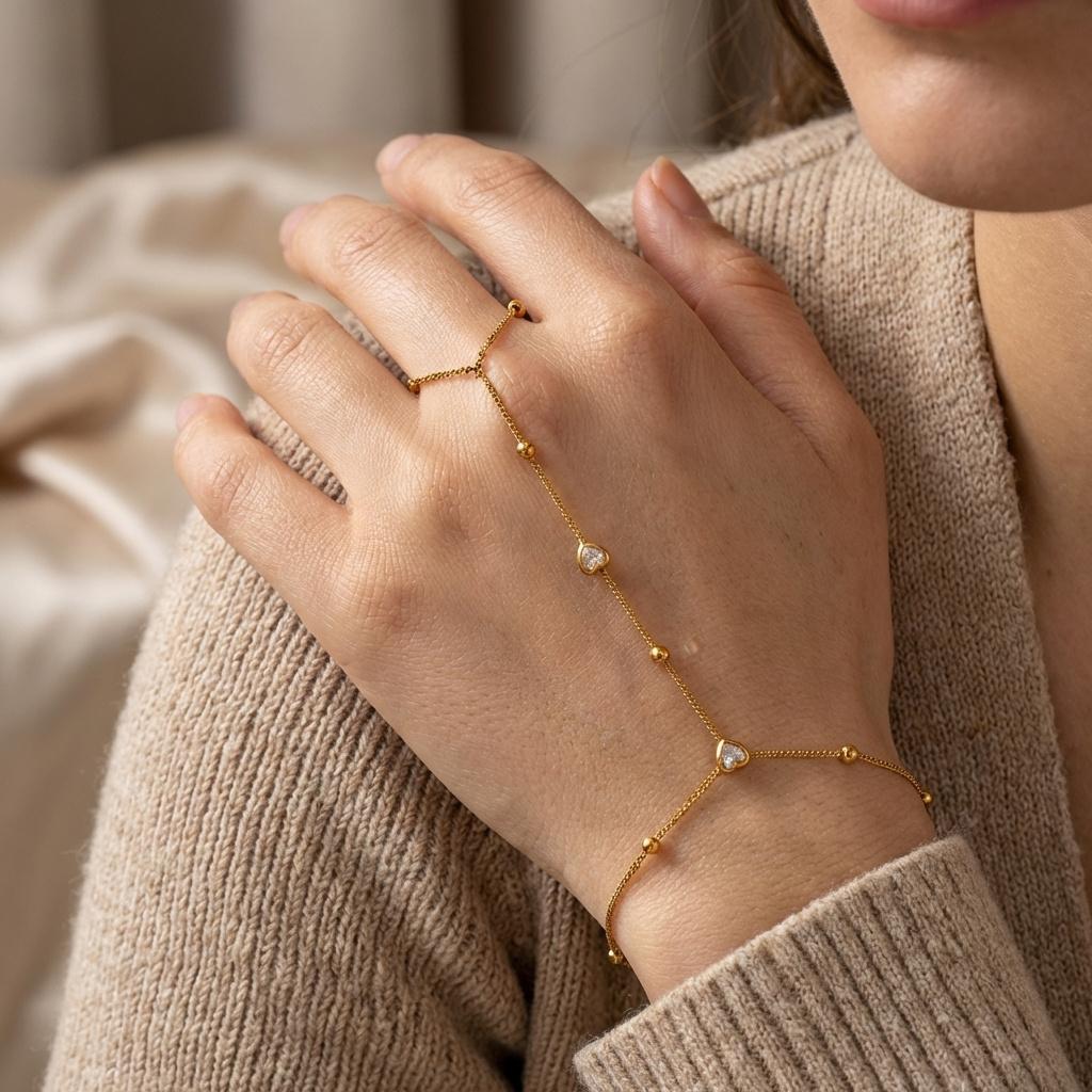 Braccialetti ad Anello per Dita Collegati con Strass Multistrato in Acciaio Inossidabile per Donna Braccialetto con Catena Sottile Fatta a Mano Gioielli da Festa