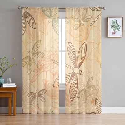 Retro Dragonfly Birds Flowers Sheer Curtain for Living Room Hall Wall Dress Up  Home Window Supplies Pop Print Tulle Curtains