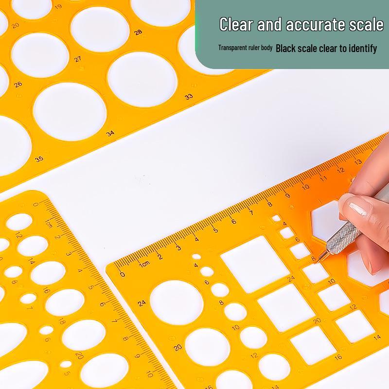 Multifunctional Drafting Ruler with Round, Square, Ellipse, and Polygon Templates for Students