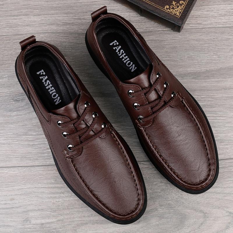 Men Genuine Leather Casual Shoes Summer Brand Comfortable Flats for Men New Trendy Simple Sneakers Men's Lace-Up Oxfords Shoes