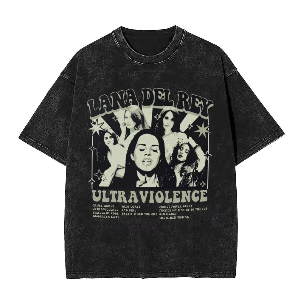 Washed Vintage WashedLana Del Rey  Tour Tshirt Men Women Hip Hop Fashion Pop Music Tshirts Unisex Casual Cotton T Shirts