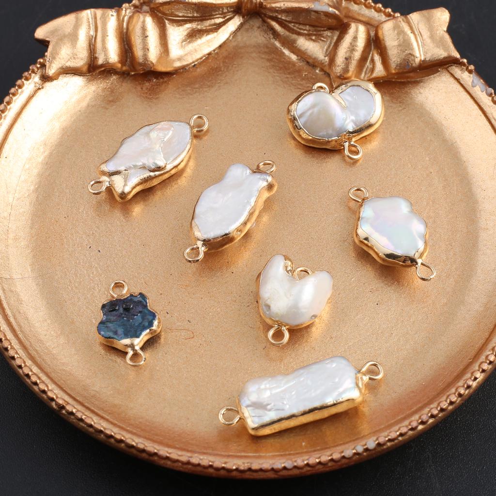 1Pc, Baroque Mother of Pearl Connector Charm, Golden Plated Findings For Diy Jewelry Making, Bracelet Necklace Earrings Boho Wedding Craft Supplies