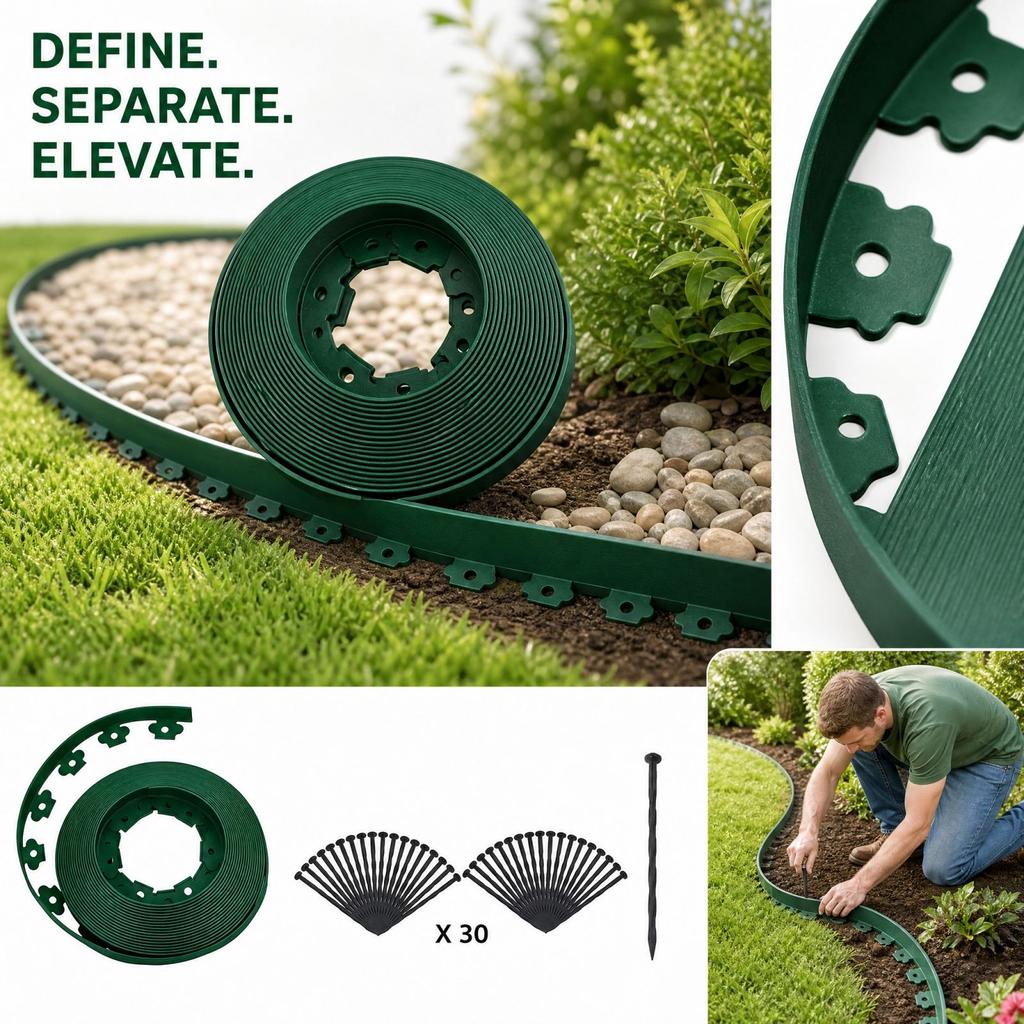 Garden Edging L-Shaped Grass Border for Landscaping, Boundary Separation, 5 Meters