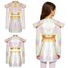 Girls Anime Character Costume Iridescent Gloss Contrast Color Mock Neck Crop Top Matched Skirt Waist Chains