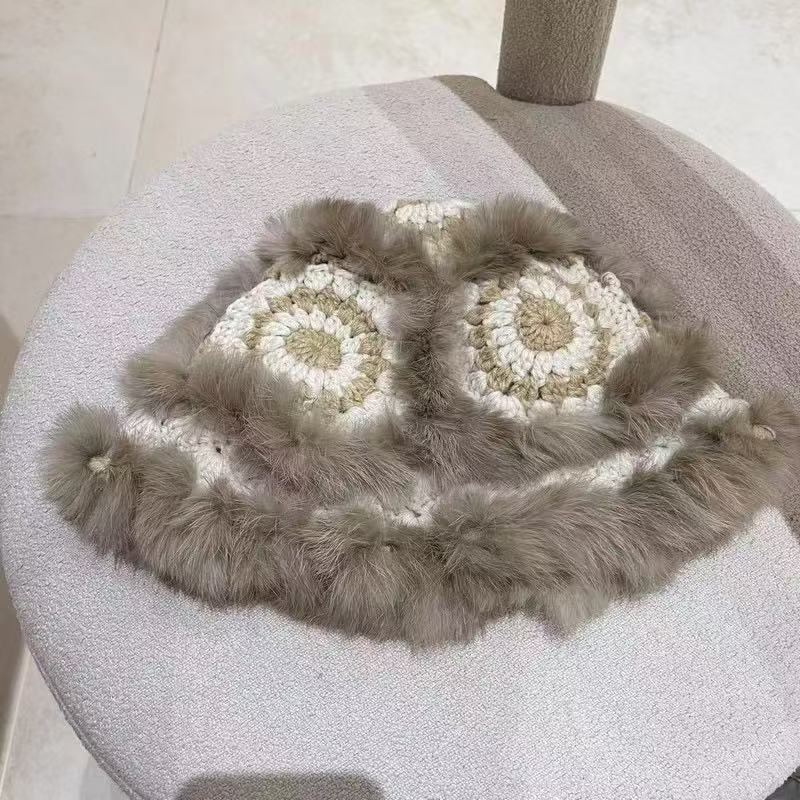 Mao Mao Hat Real Mao Rabbit Plush Fur Hat Versatile Cold-proof Warm Wool Knitted Baotou Hat Women's Winter