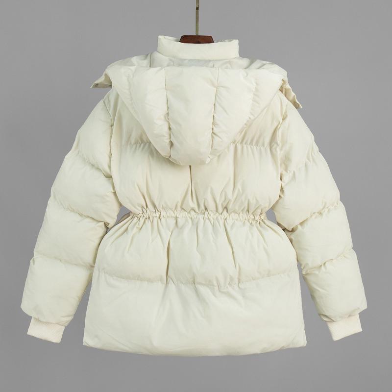 Women S Hooded Drawstring Cinched Waist Mid Length Thick Padded Winter Coat