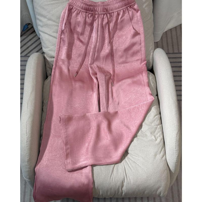 Summer wide-leg pants smooth double-sided satin acetate pattern loose and thin casual straight women's pants show long legs