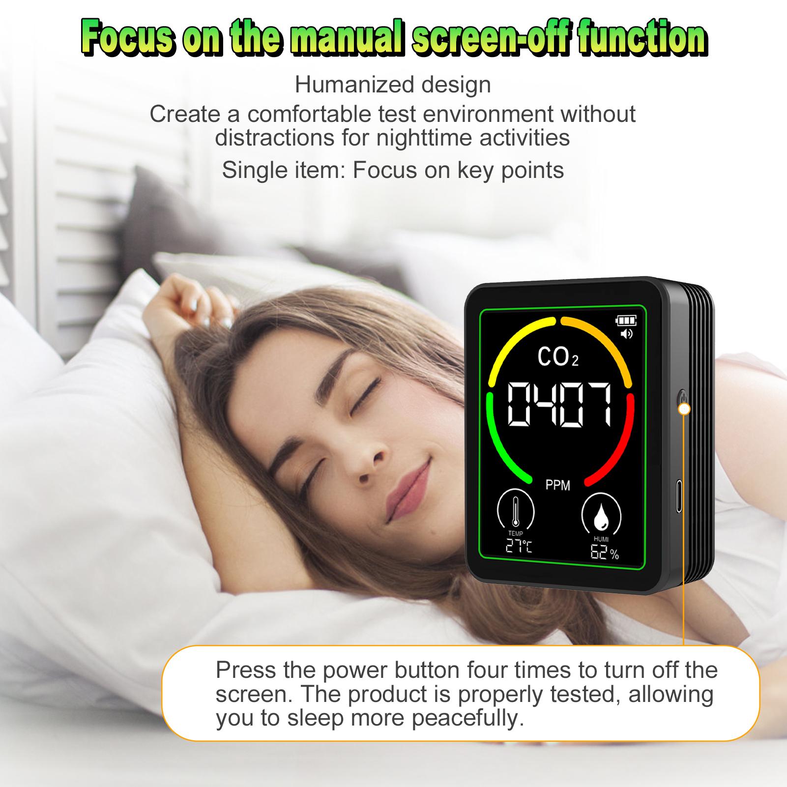 

Детектор качества воздуха 3 в 1, Мониторинг углекислого газа, влажности, температуры в реальном времени, 2,8-дюймовый цветной экран, чёрный