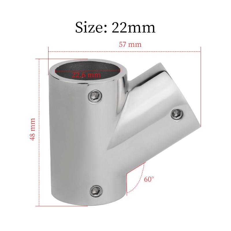 

AndyMarine 316 Stainless Steel Boat Hand Rail Fitting 60 Degree right T/Tee Heavy Duty for 22/25mm Tube Pipe Marine Hardware 22mm