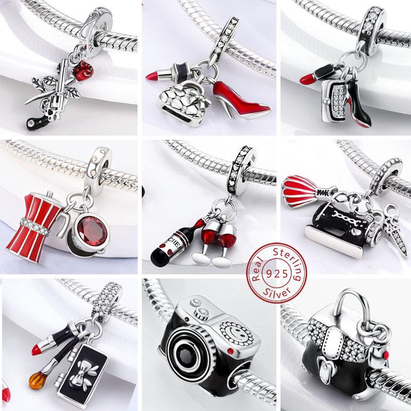 New 925 Silver Charms Bead Red Cherry Strawberry Love Heart Charm Fit Original Bracelet Pendant DIY Jewelry For Women