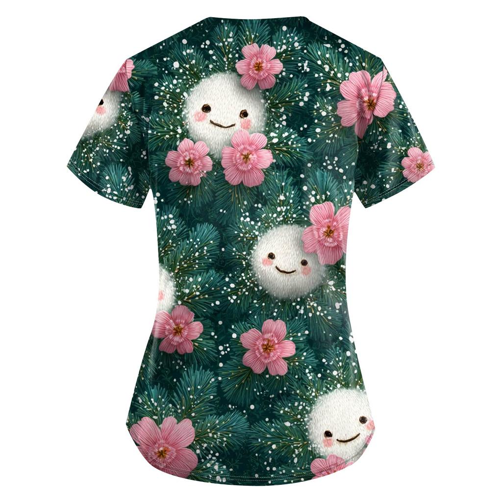 Dámská vánoční pracovní halenka s krátkým rukávem a výstřihem do V