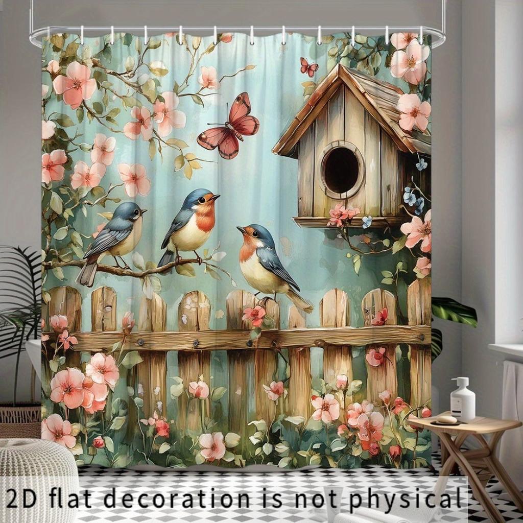 1Pcs Shiny Butterfly Flower Waterproof Shower Curtain Modern Polyester Bathroom Partition 12 Hooks