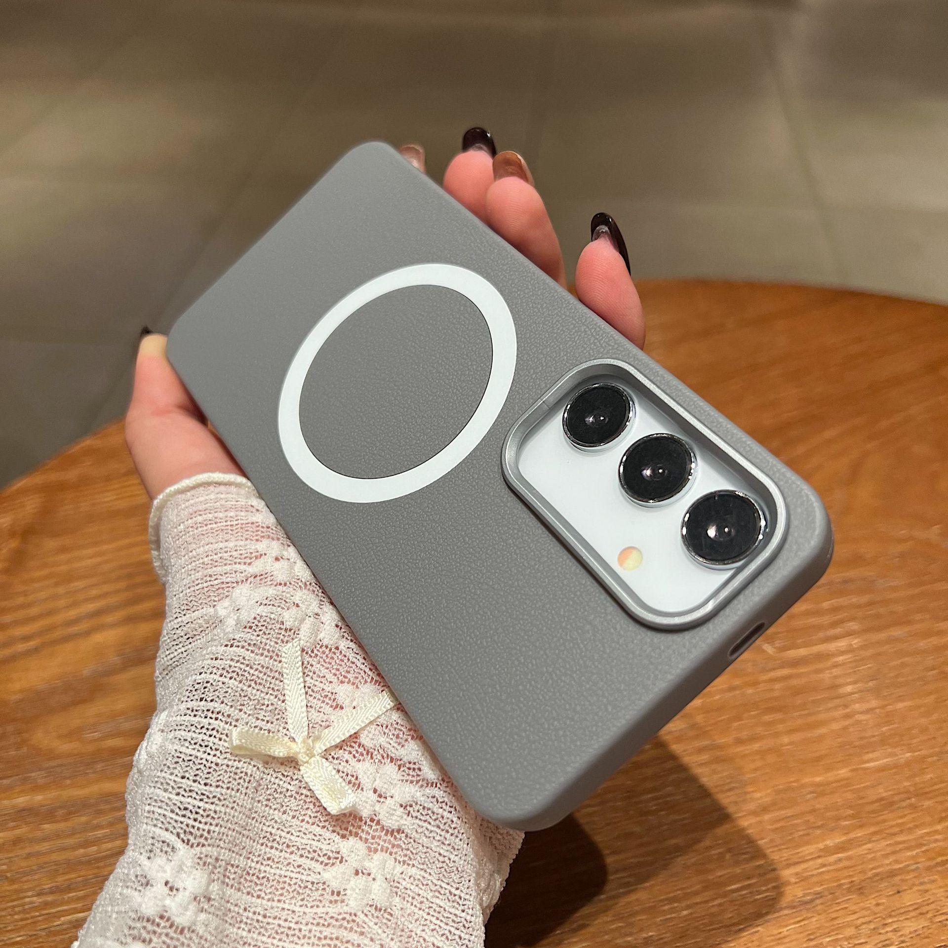 

Samsung S25 Ultra Leather Pattern Magnetic Suction Mobile Phone Case Suitable for S24 Business Litchi Pattern A55 Soft Shell A34 Protective Case S25Ultra