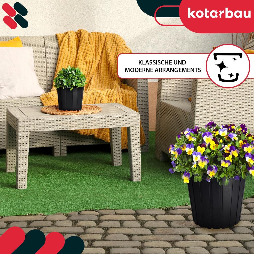Plastic Flower Pot for Flowers and Herbs on the Balcony or Terrace, Anthracite, 29cm