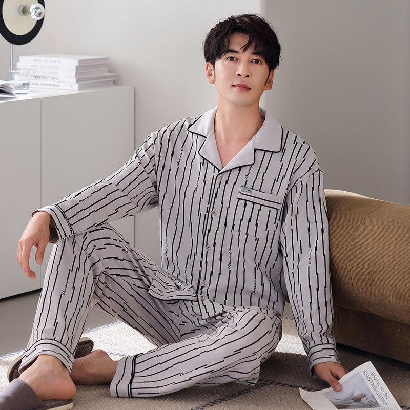 Pajamas Men'S Spring And Autumn Autumn Cotton Long Sleeve Loungewear Men'S Thin Suit