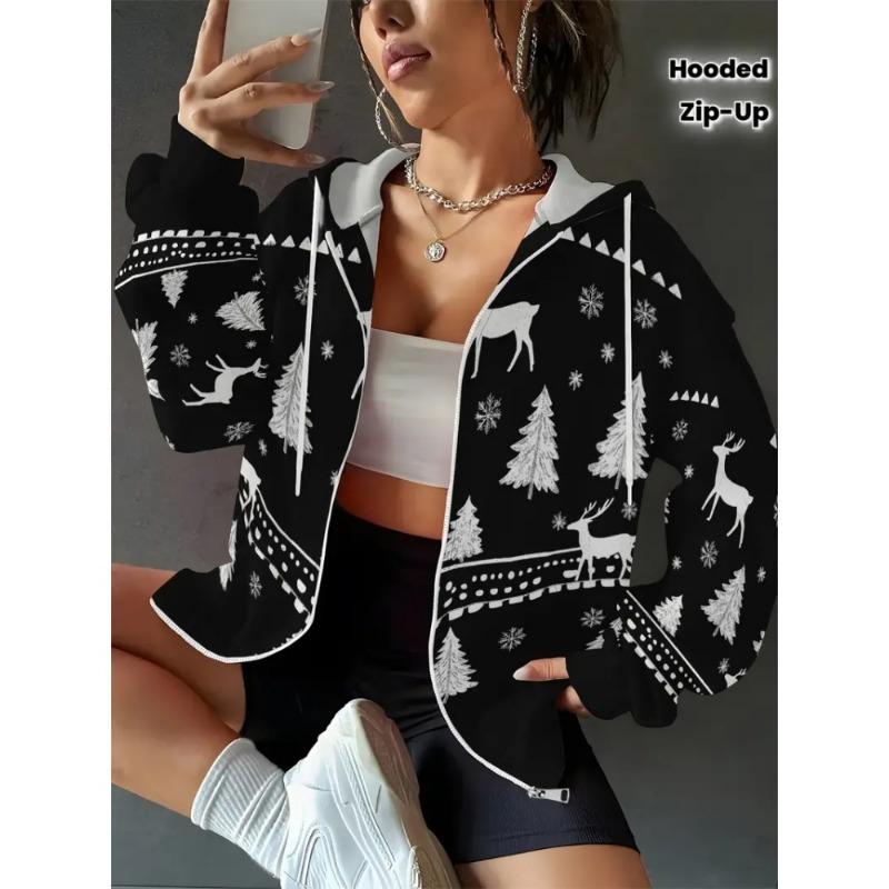 Women's Christmas Snowman Print Hooded Cozy Long Sleeve Zip-Up with White Sweatshirt Women Fashion Versatile Hoodies for Women