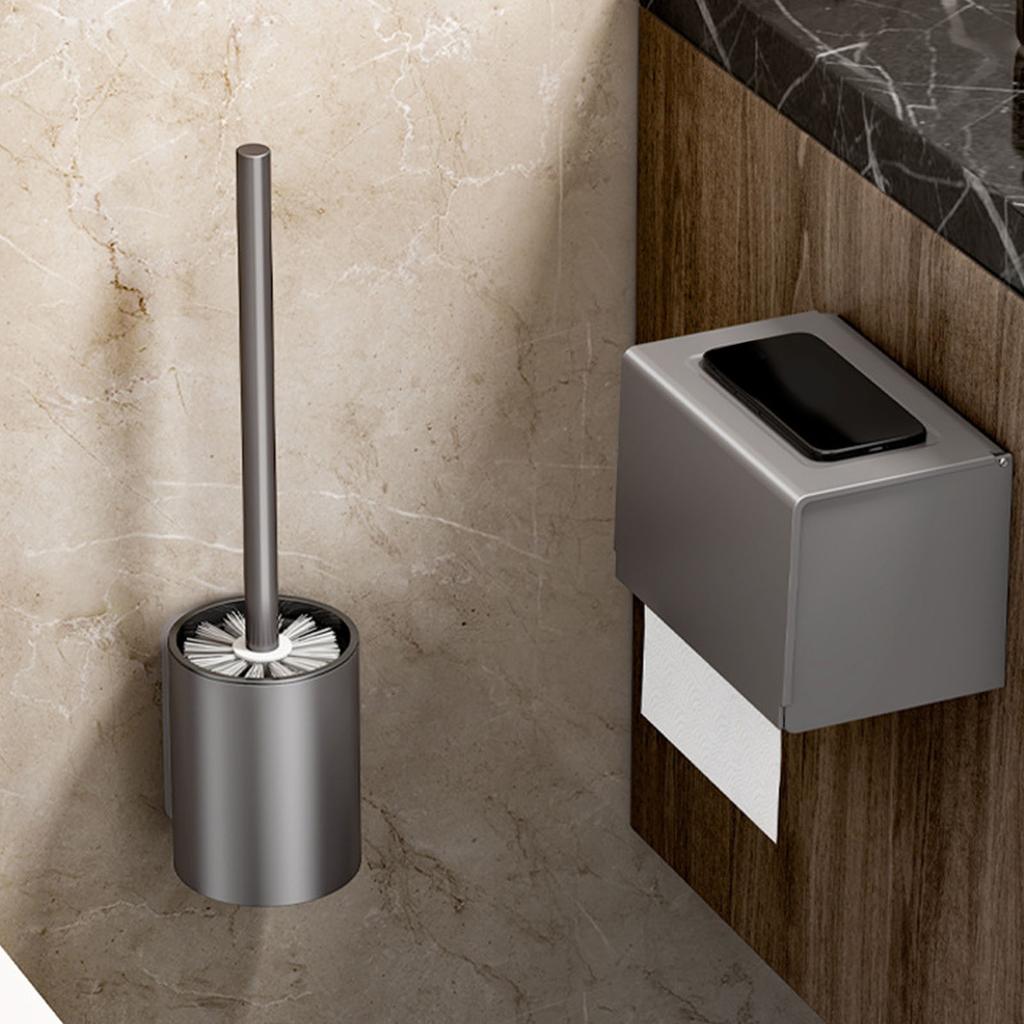 Toilet Brush and Holder Wall Mounted Plastic Drill Free Toilet Bowl Brush with Long Handle for
