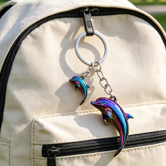 Keychain Pendant Zinc Alloy Dolphin Design Key Chain Easy To Hang Electroplated Metal Key Ring Backpack Car Accessory