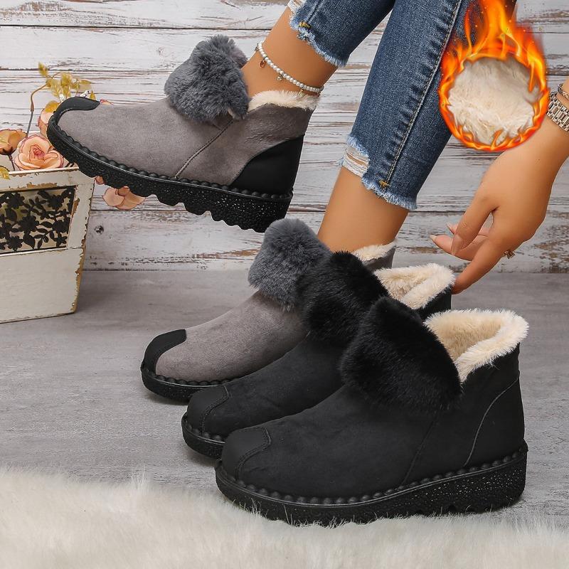 Women's Faux Fur Lined Short Snow Boots Thick Bottom Comfortable Cotton Boot Trendy Fashion Sleeve Boot Warm Cozy Fur Boot