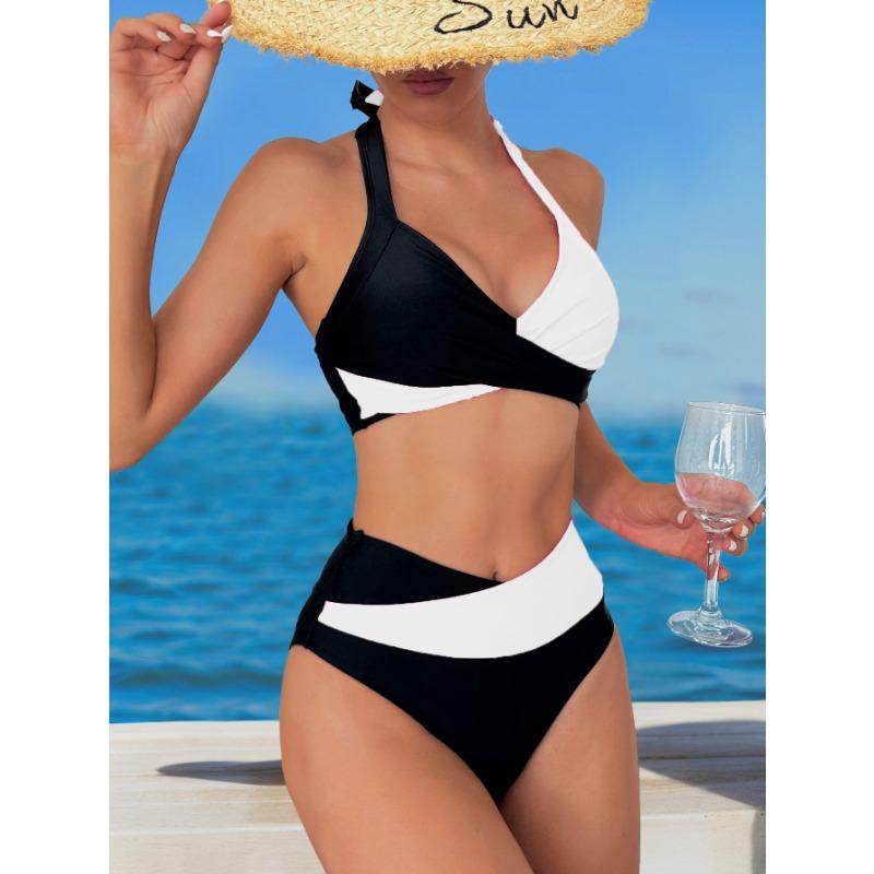 

Женский новый купальник бикини с высокой талией и цветным узором Neck Collocation, состоящий из двух частей XL