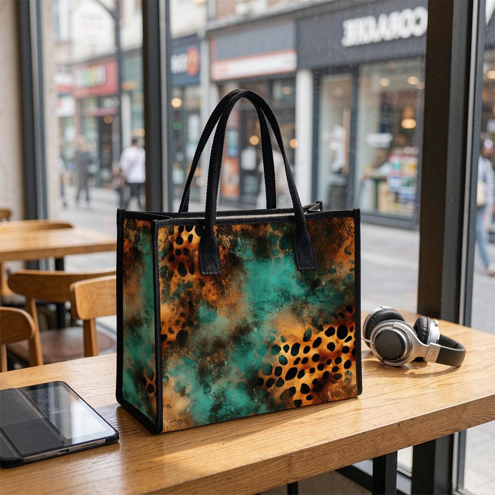 Vintage Leopard Print Tote Bag for Daily Shopping Travel Commute Portable Fashion Shoulder Bag