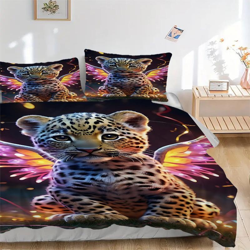 

3pcs Leopard Print Wings Duvet Cover Set, Cover For Bedroom Guest Room (1 Duvet Cover + 2 Pillowcase, Without Quilt), yy250922164 135x200cm