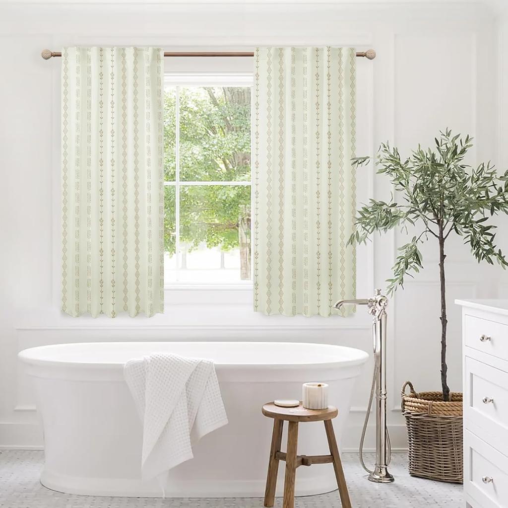 Kitchen Curtains 45 Inch Length for Farmhouse Window Over Sink,Vintage Boho Floral Pattern Pleated Beautiful Cafe Curtains,Beige