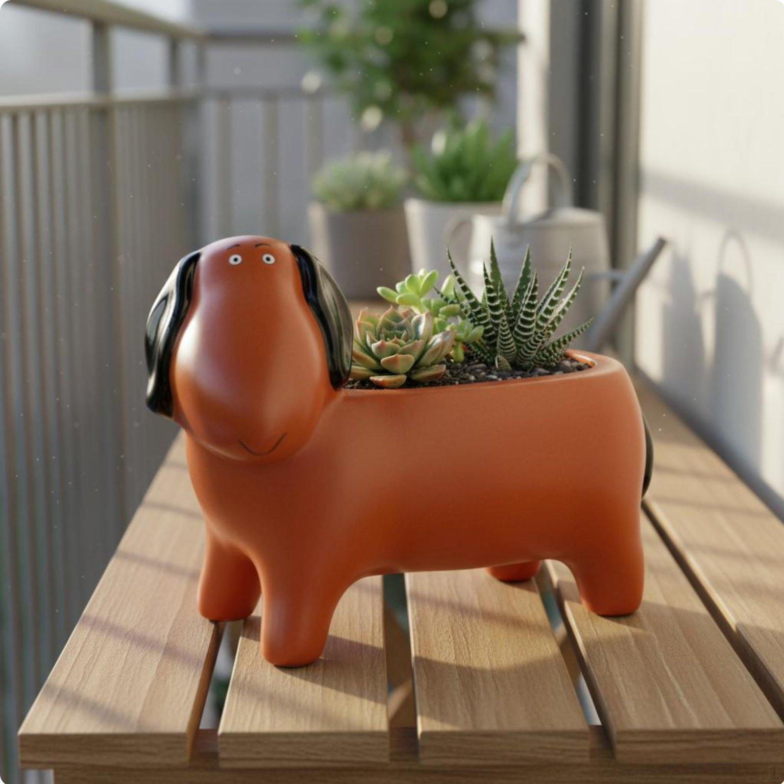 Dog Shaped Planter Desktop Decoration Cartoon Dachshund nursery Pot Decorative Flower