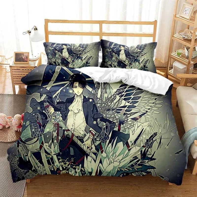 3D Printed Attack On Titan AOT Bedding Set Anime Eren Yeager Duvet Cover Double Twin Full Queen King Adult Kids Bedclothes Quilt