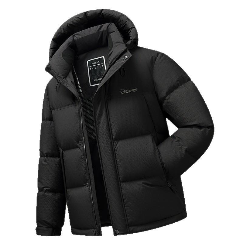 Mens Thickened Hooded Down Jacket Winter Short Warm Coat Adults 85-90% White Duck 550 Fill Power