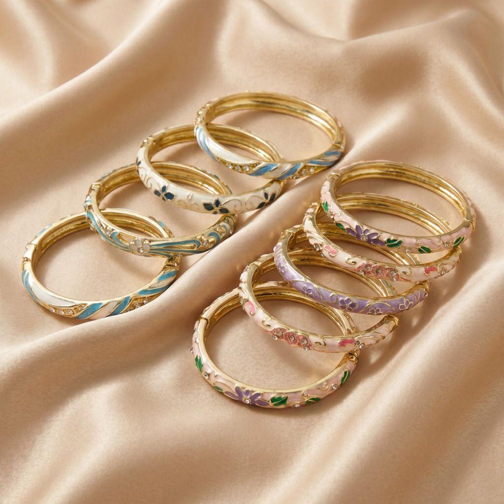 Enamel Flower Bangle Traditional Women's Hand Bracelet Handicraft Vintage Cloisonne Bangle Ladies