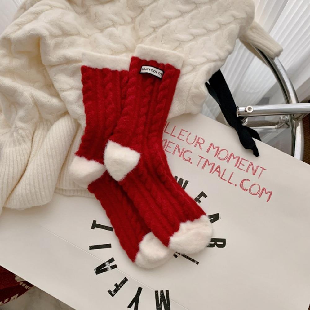 

Plush Thermal Sleep Sock Thicken Red Stripe Socks New Mink Velvet Socks 6