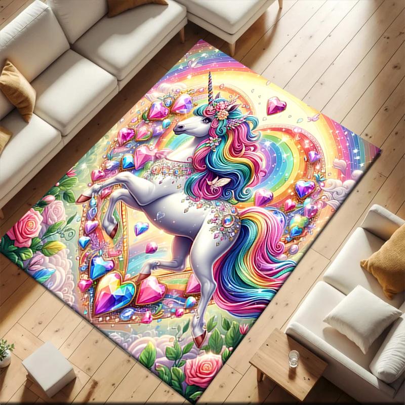 1pc Personalized Unicorn Rainbow Carpet Rug for Living Room Bedroom Home Sofa Decoration,Kids play Non-slip Floor Mat