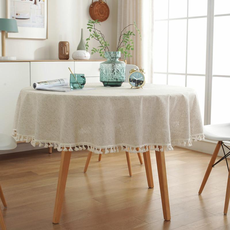 Color Solid Round Tassel Tablecloths Table Cover Indoor Outdoor Decorations
