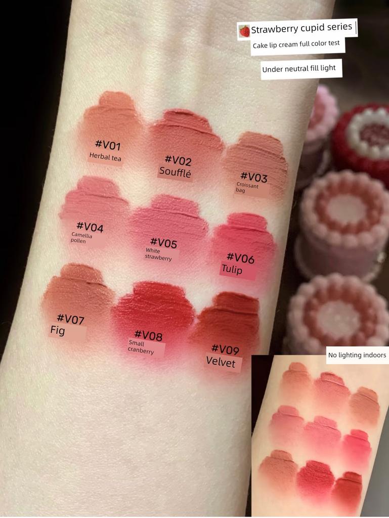 Flower Knows Strawberry Cupid Lip Cream Lip Mud Lipstick, Brightening Velvet Matte Finish, Non-Drying