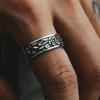 Men's Versatile Retro Thai Silver Ring with Embossed Rose Floral Pattern
