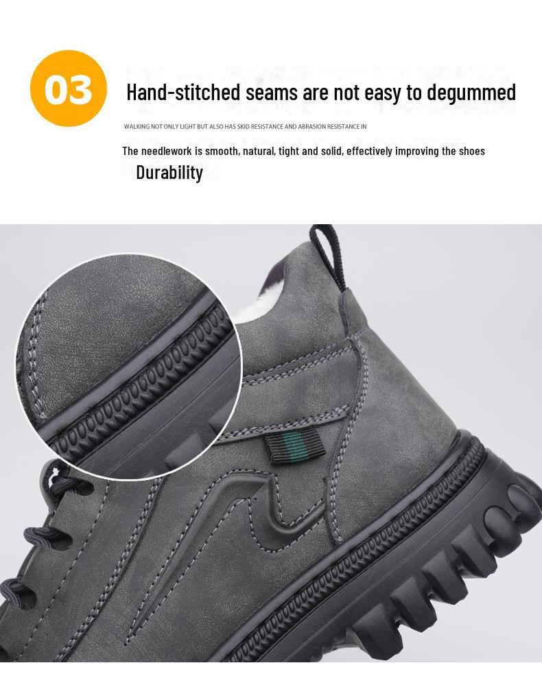 Men's High-Top Leather Snow Boots: Warm, Non-Slip, Wear-Resistant Martin Style for Fashionable Winter Wear.