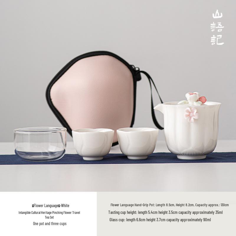 Portable Pink Ceramic Tea Set with One Pot & Three Cups - Ideal for Travel & Outdoor Use