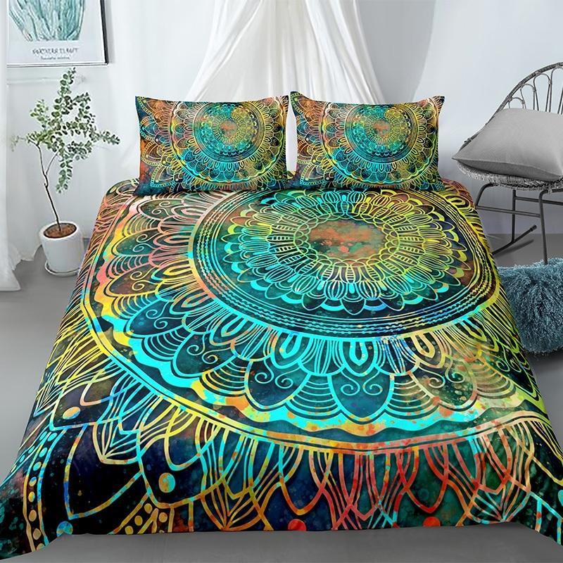 Mandala Duvet Cover Set King Tie Dye Paisley Quilt Cover Purple Boho Hippie Trippy Floral Exotic Style Bedding Set