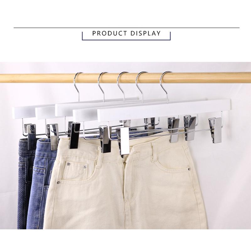 White Wooden Pants Hanger,5 Pack Durable Skirt Hangers with Adjustable Clips for Jeans Slacks Shorts,Heavy Duty Clip Hangers