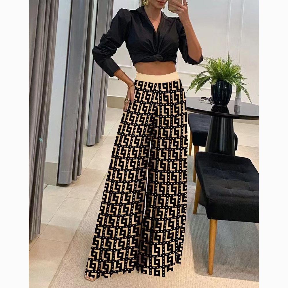 Autumn Women's Fashionable Printed Wide-leg Pants