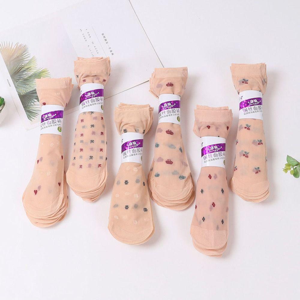 10Pairs Ultra-thin Crystal Silk Tube Socks Flower Silk Sheer Socks Women Invisible Socks  Summer