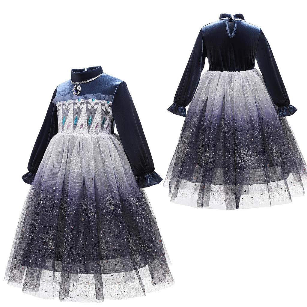 JIEAIRUI Frozen Elsa Dress for Perfect for Fall and Princess Long Halloween Birthday Christmas Includes Princess Bag Kids, Winter, Dress, Sleeves,