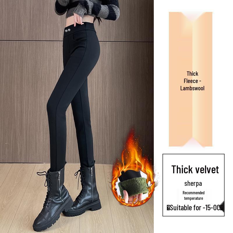 In-Stock Black High-Waisted Velvet Leggings for Autumn/Winter - Slimming and Tapered 4XL