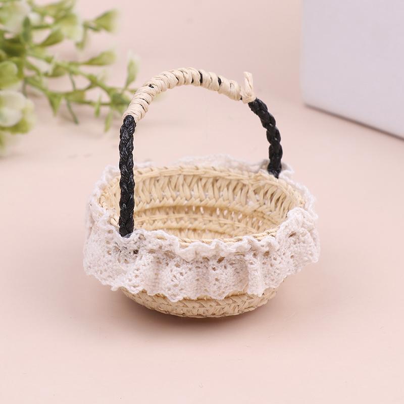 1Pc Dollhouse Miniature Hand-Woven Flower Basket Mini Simulation Doll House Picnic Basket Kid Gifts Decor Basket Accessories-Toy
