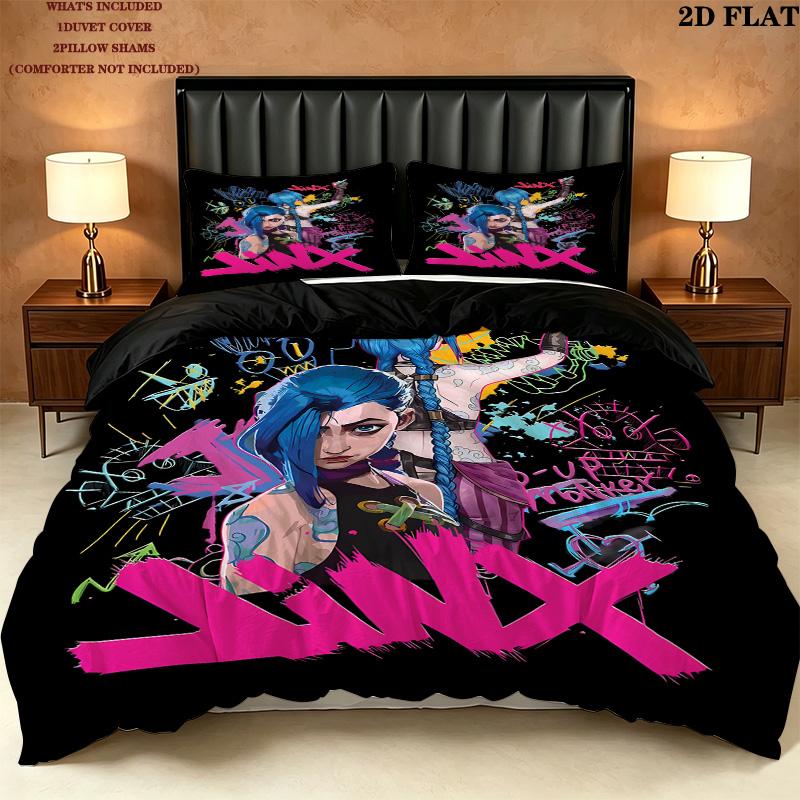 Jinx Pattern Bedding Quilt Set Quilt Cover Pillowcase Home Birthday Gift(1 * duvet cover + 2 * pillowcase, without core)