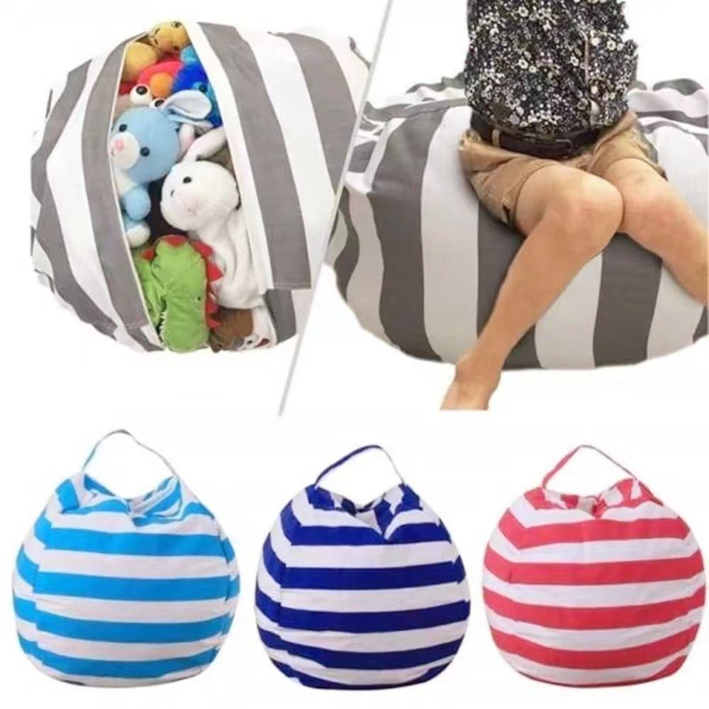 Canvas Toys Storage Bean Bag Stripe Plush Toy Organizer Multi-purpose Kids